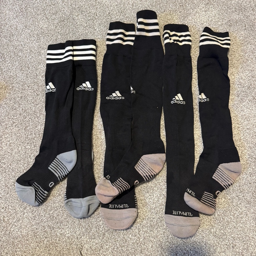 LOT 3 Pair Black Adidas Medium Soccer Socks